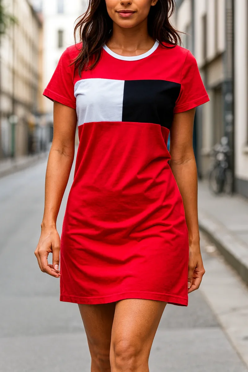 Vestido Tommy H rosa con bandera blanco y azul