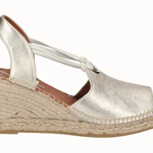 Alpargata Peep Toes Cuña Yute Piel Oro