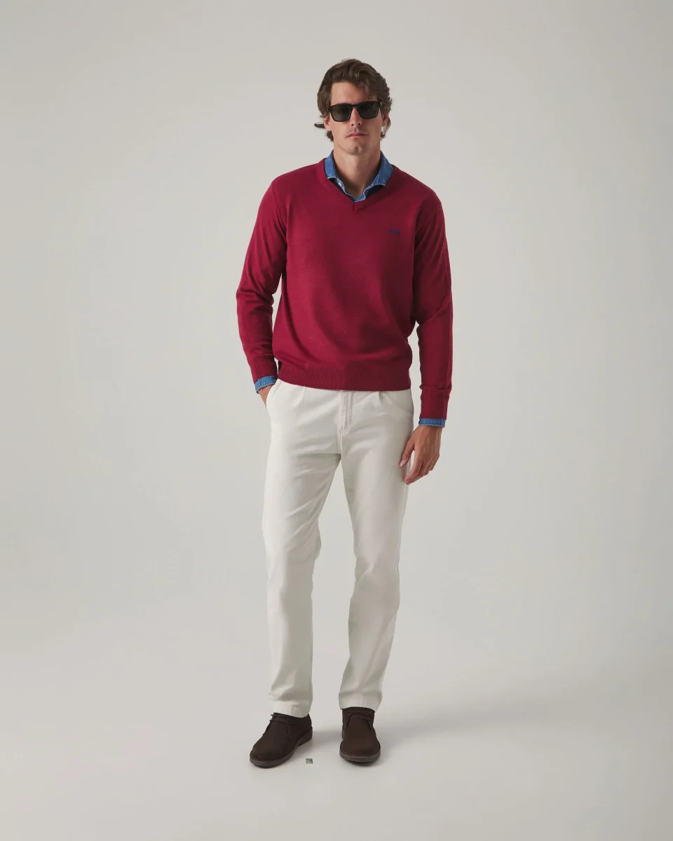 JERSEY ICONIC V NECK BURDEOS