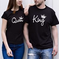 Camiseta estampada pareja T-shirt QUEEN / KING CURSIVA