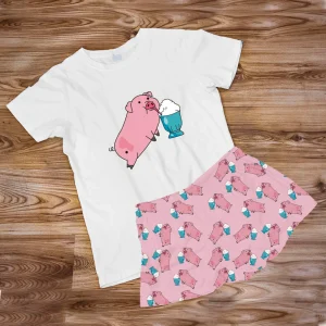 Pijama Estampada en poli algodón SHORT con el diseño de  CERDITO MALTEADA