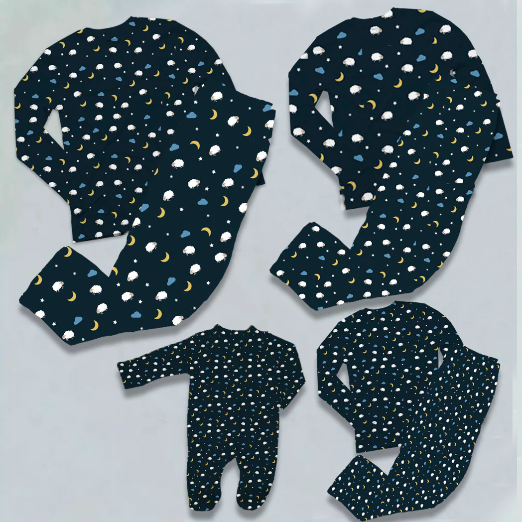 Pijama Familiar Full print manga larga y pantalón con el diseño Oveja Luna nube
