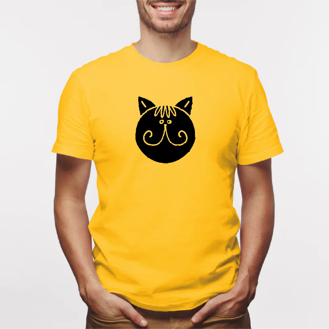 Camisa estampada para hombre tipo T-shirt Gato cara Redonda bigotes - Imagen 2