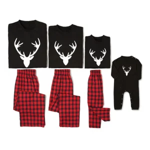 Pijama Familiar navidad manga larga y pantalón reno blanco