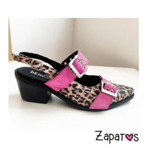 Zapato Cuero Animal Print Correas Fucsia